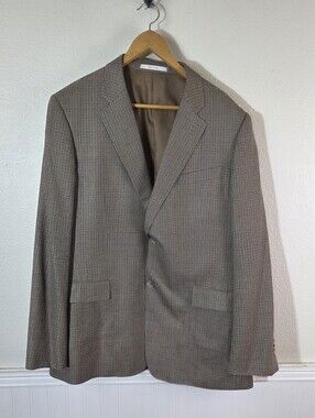 John W Nordstrom Mens 44L Sport Coat Blazer Silk Wool Houndstooth Brown 2 Btn